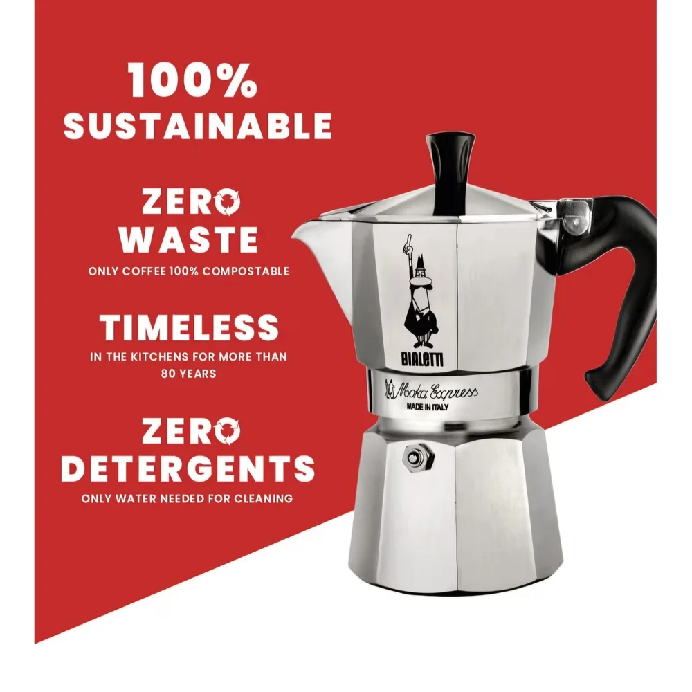 New Bialetti Moka Express Stovetop Espresso Maker - Stainless Steel & Black 6